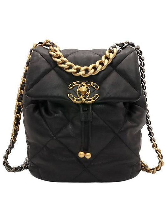 Black lambskin 19 chain backpack Chanel