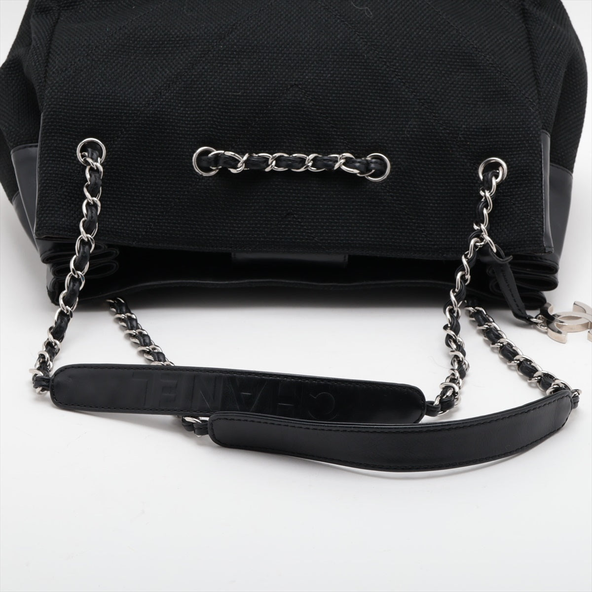 Chanel V Stitch  X Canvas Tote Bag Black Silver G  11th