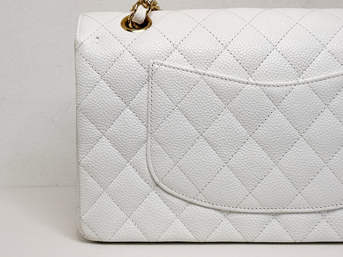 Chanel White Caviar Medium Classic Double Flap Bag 1350 holo card
