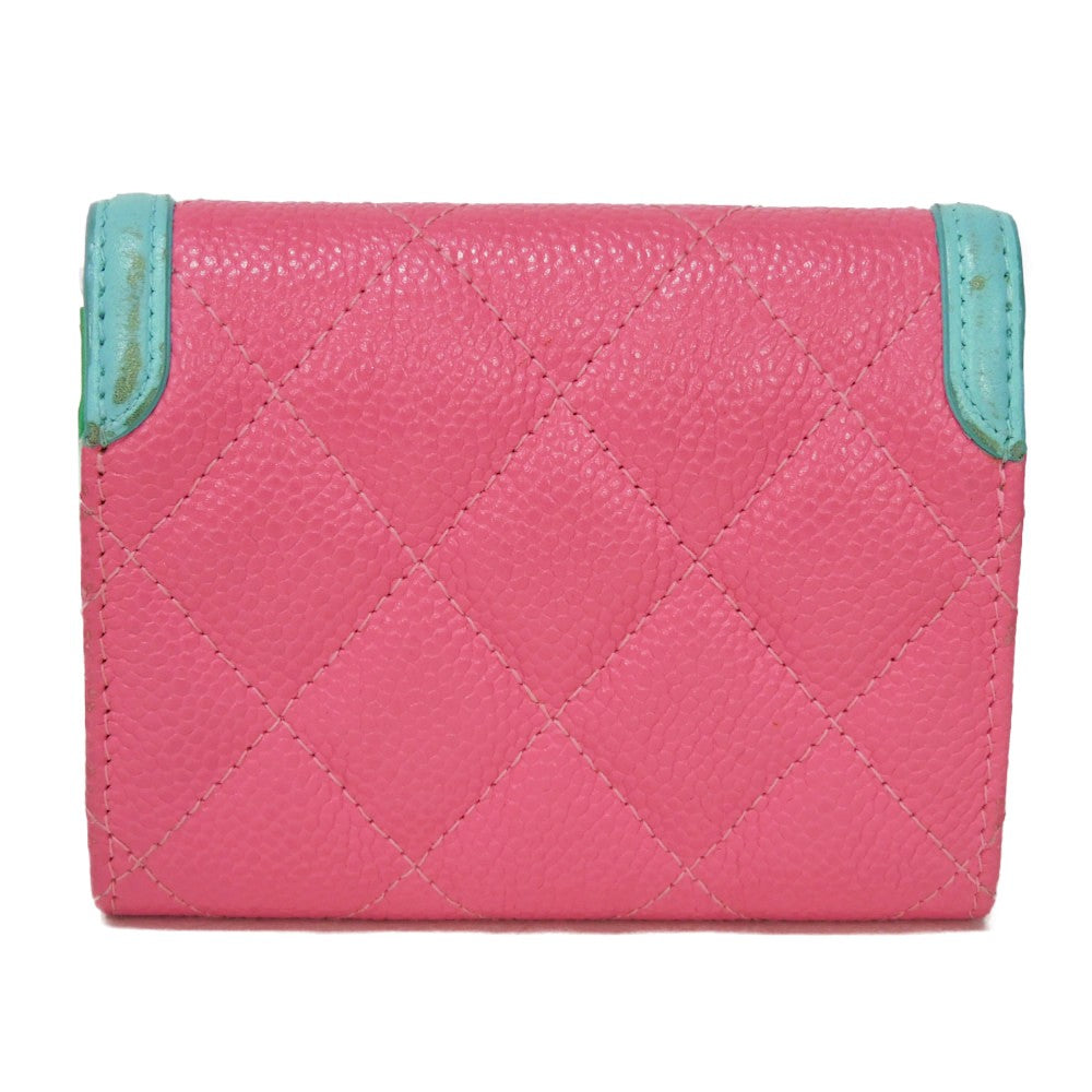 CHANEL Card Case Grained calfskin (embossed) Pink x pastel blue x pastel green CC Filigree Card Holder Women Used