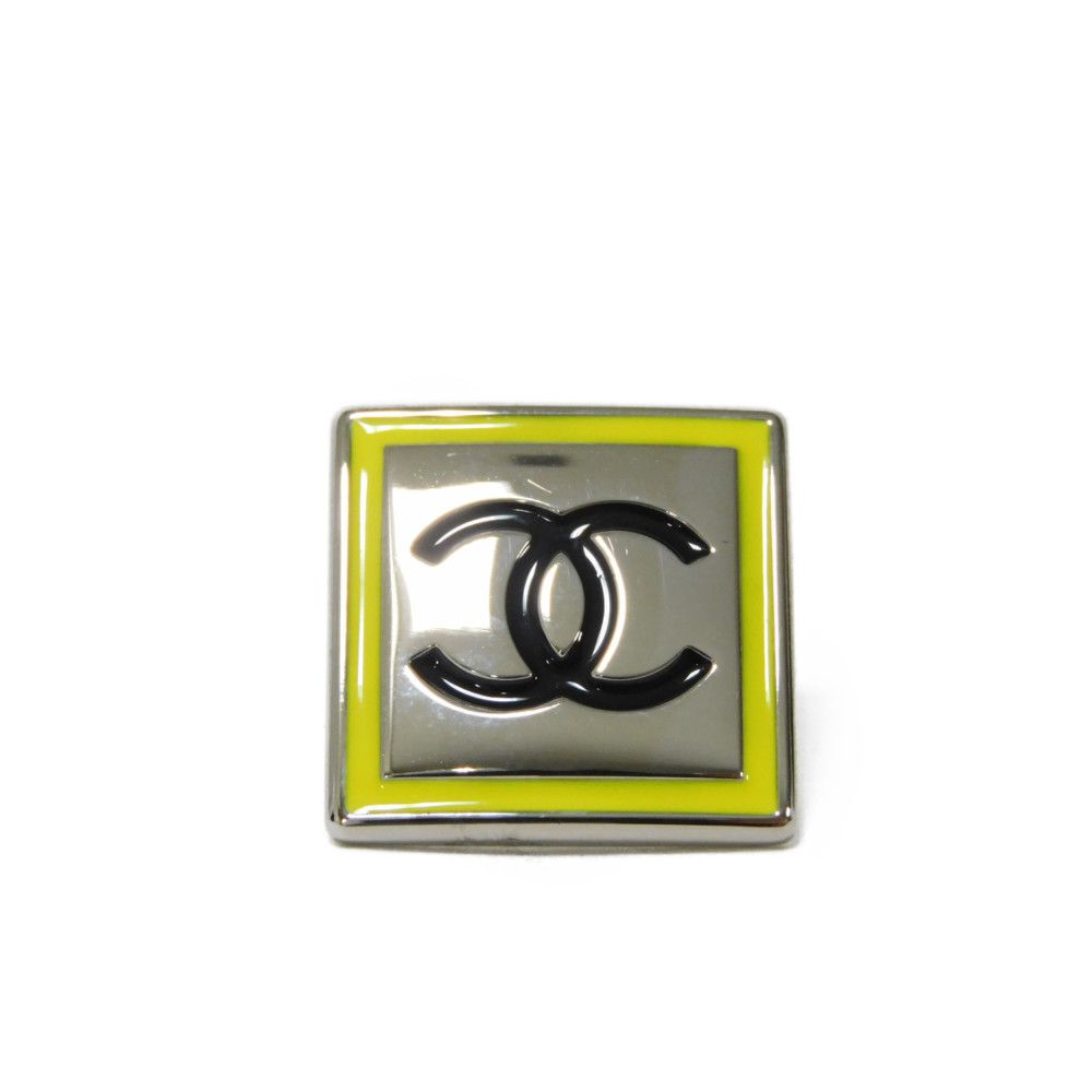 CHANEL Brooch Enamel x Metal yellow CC mark Square COCO Mark Pin Brooch Women Used