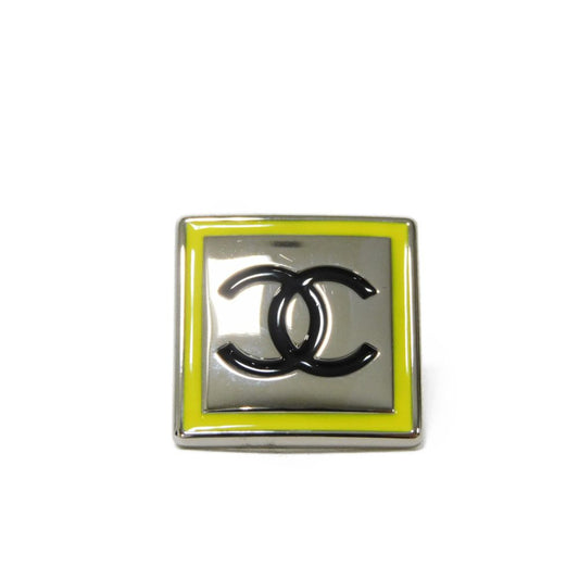 CHANEL Brooch Enamel x Metal yellow CC mark Square COCO Mark Pin Brooch Women Used
