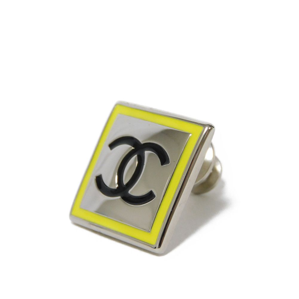 CHANEL Brooch Enamel x Metal yellow CC mark Square COCO Mark Pin Brooch Women Used