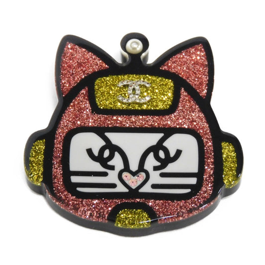 CHANEL Brooch Resin &amp; Strath Clear x Black x Pink x Yellow CC mark Glitter COCO Mark Cat Robot Women Used