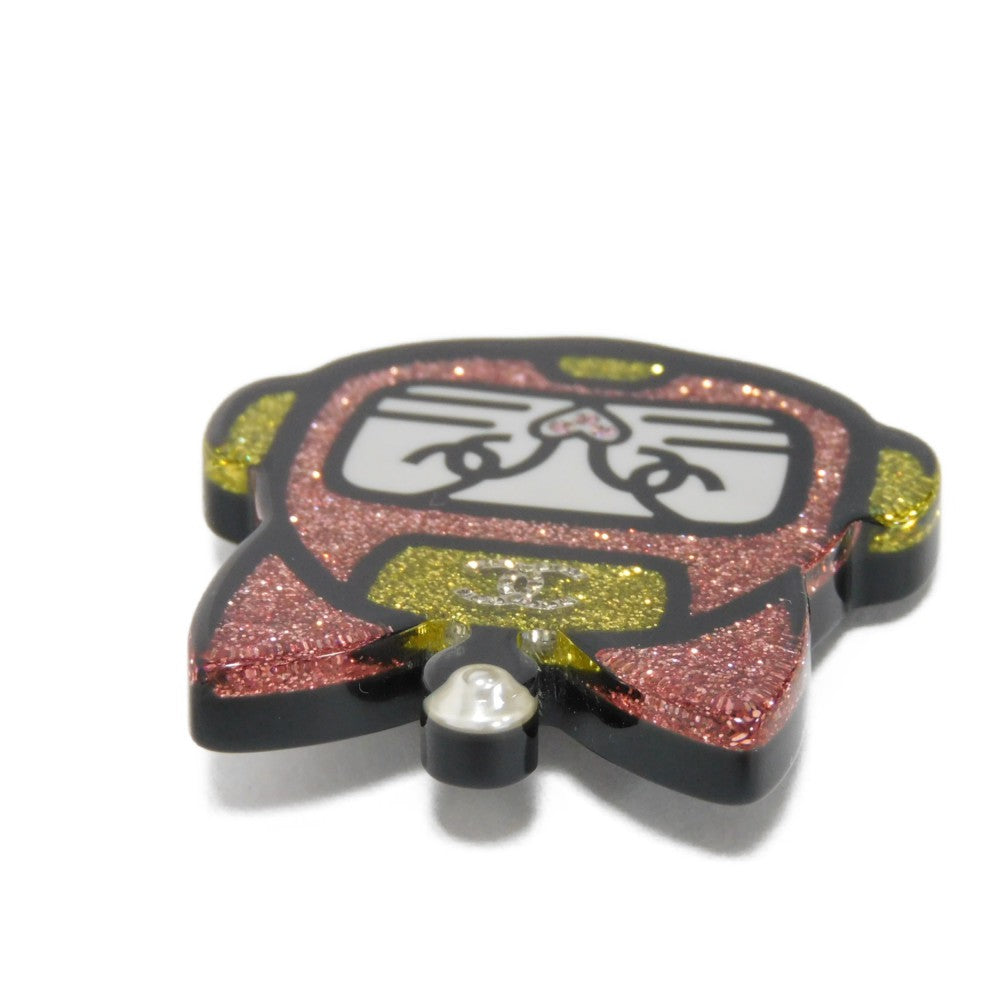 CHANEL Brooch Resin &amp; Strath Clear x Black x Pink x Yellow CC mark Glitter COCO Mark Cat Robot Women Used