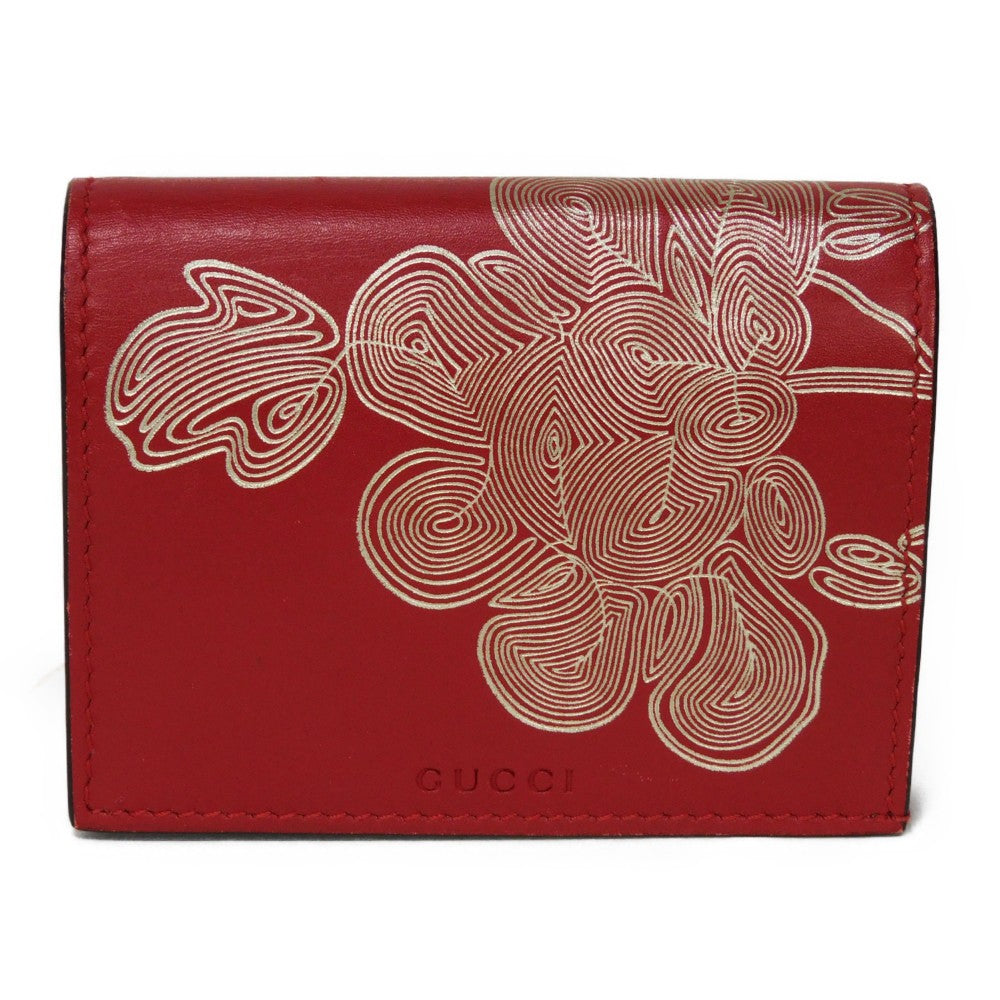 GUCCI Bifold Wallet 465859 CWD9N 9863 Smooth Calfskin Leather Hibiscus thread logo Chinese Ear Compact Wallet Women Used