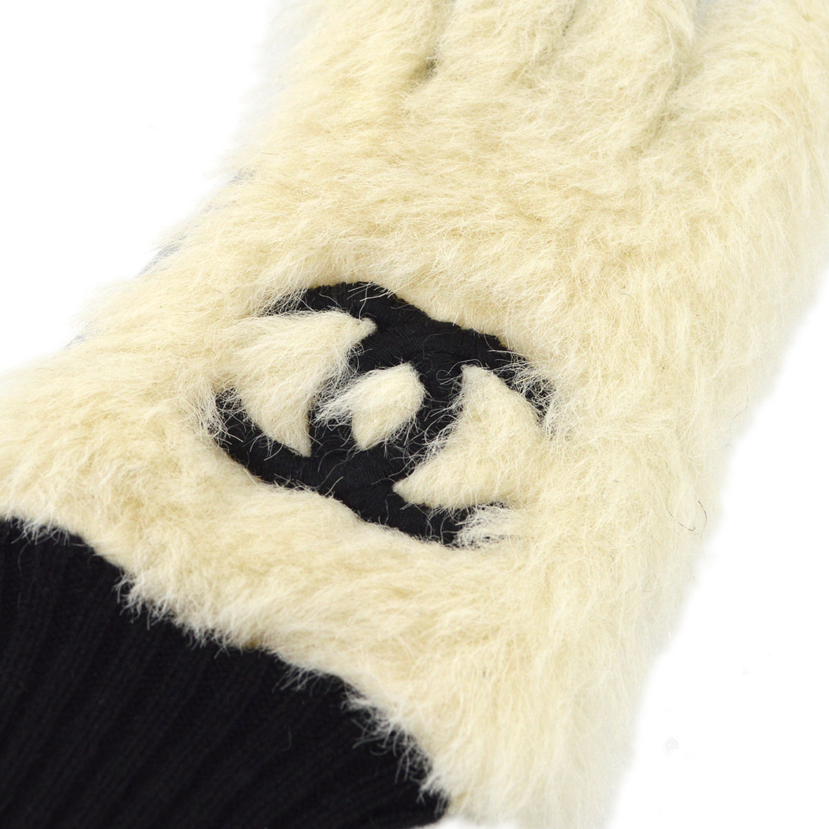 Chanel Fur Gloves White #6 Small Good
