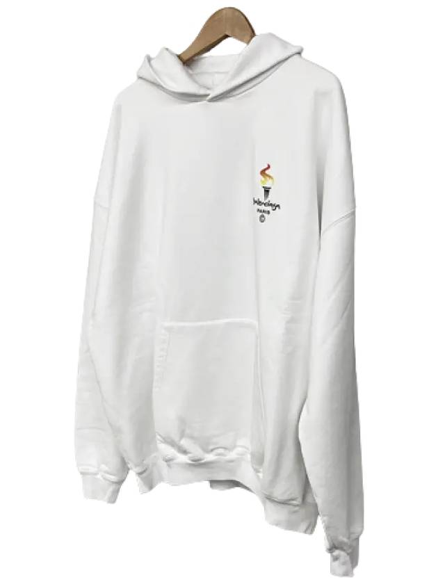 Luxury Balenciaga  Embroidered Flame Logo Hoodie White