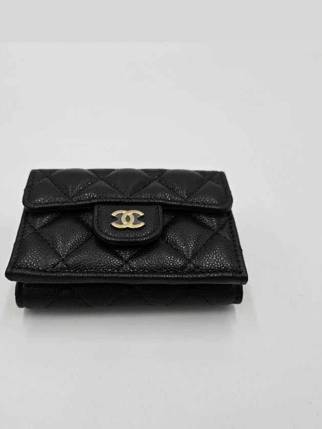 Classic Small Flap Wallet Grained Shiny Calfskin Gold Black Chanel