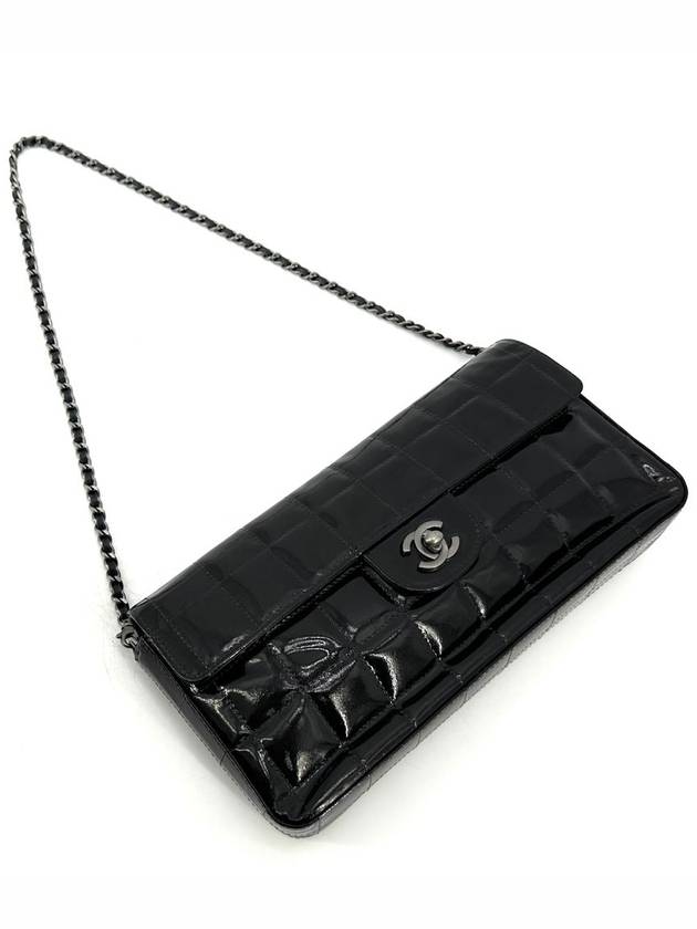 Patent chocolate bar shoulder bag Chanel