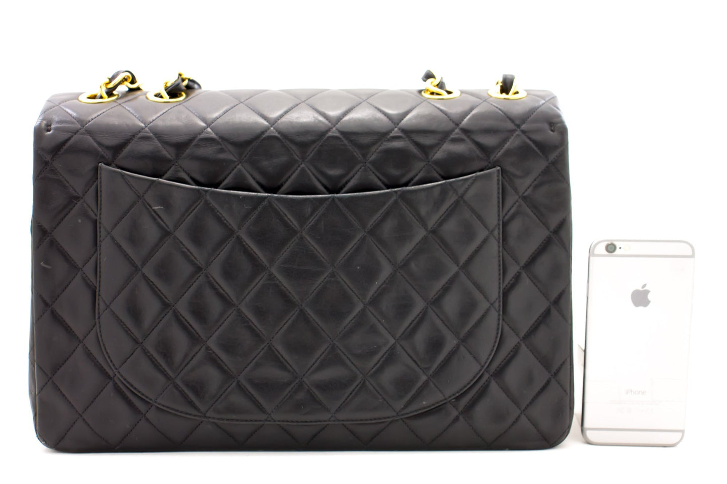 CHANEL Jumbo 13" Maxi 2.55 Flap Chain Shoulder Bag Black Lambskin