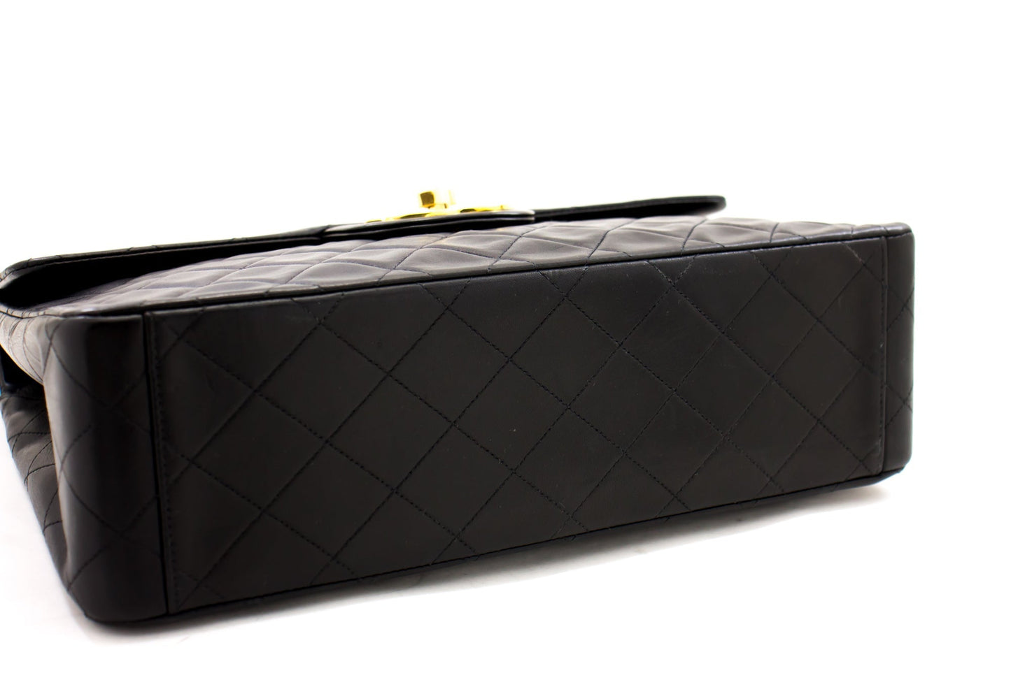 CHANEL Jumbo 13" Maxi 2.55 Flap Chain Shoulder Bag Black Lambskin