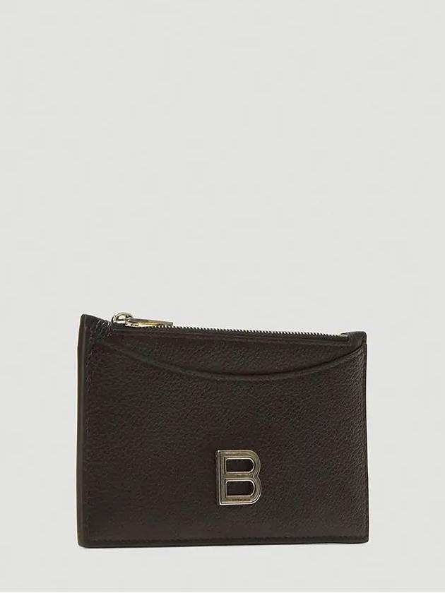Luxury Balenciaga  Hourglass Zipper Leather Card Wallet Black Silver
