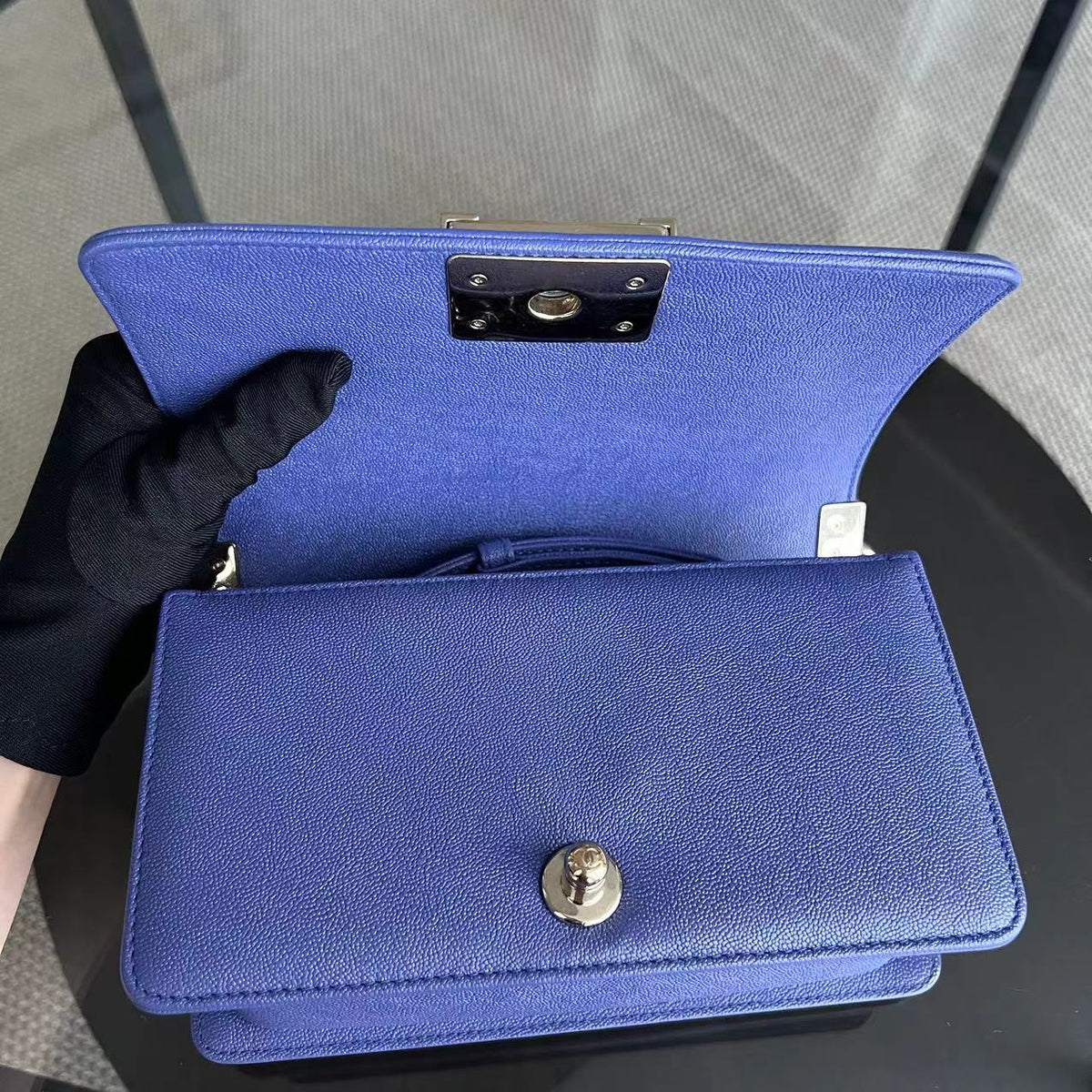*Series 30* Caviar Boy Small Quilted Grained Calfskin Leboy Dark Blue Golden Hardware Series 30