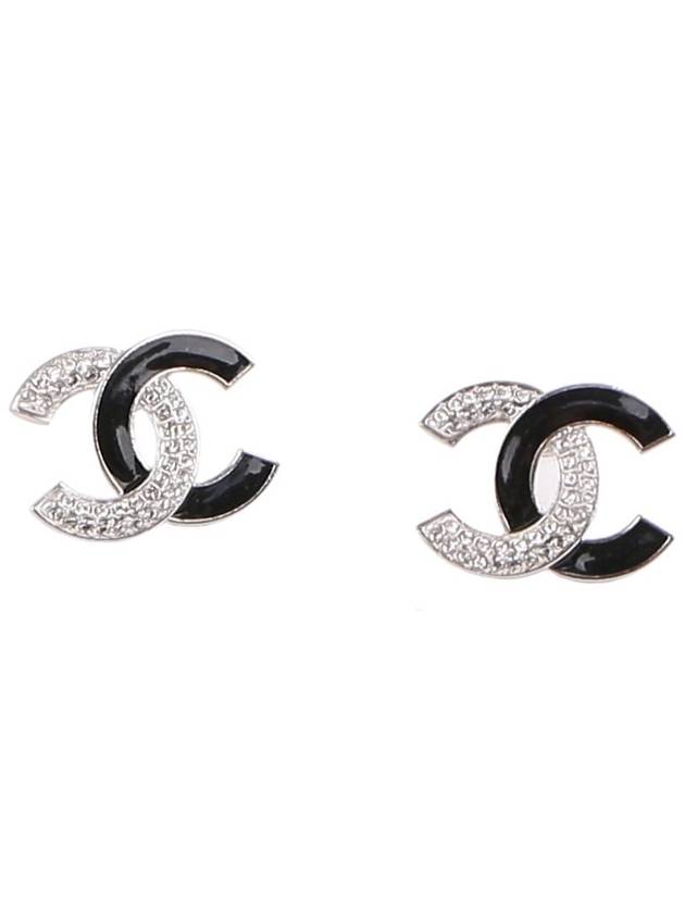 CC Logo Earrings Silver Black Chanel