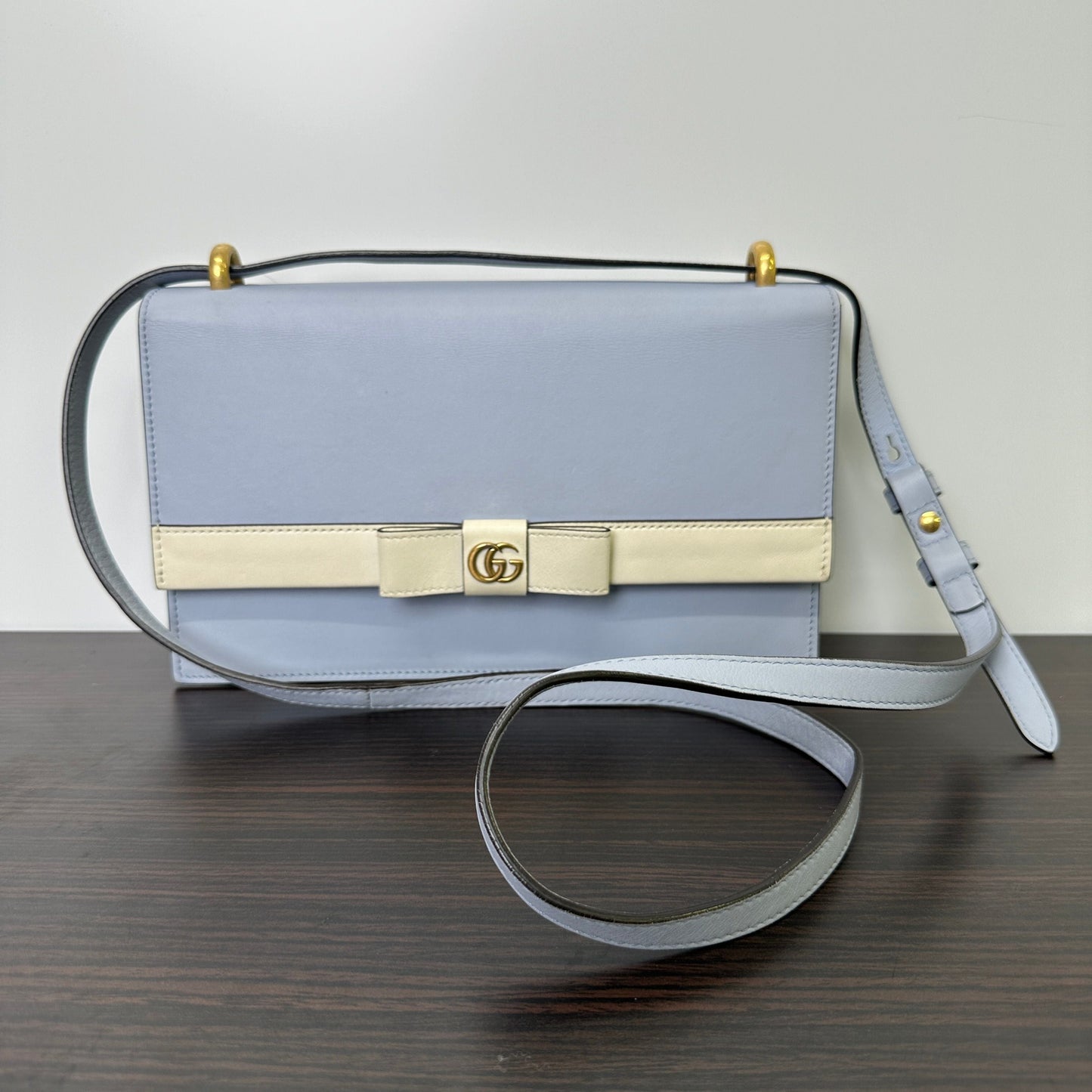 Gucci GG Marmont Ribbon Shoulder Bag Leather Small Blue LB