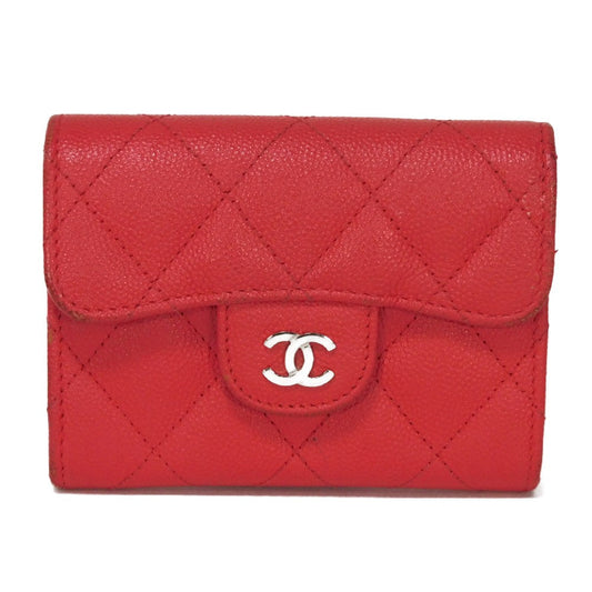 CHANEL Bifold Wallet A31504 Grained calfskin (embossed) Fuchsia COCO Mark matelasse compact wallet Women Used