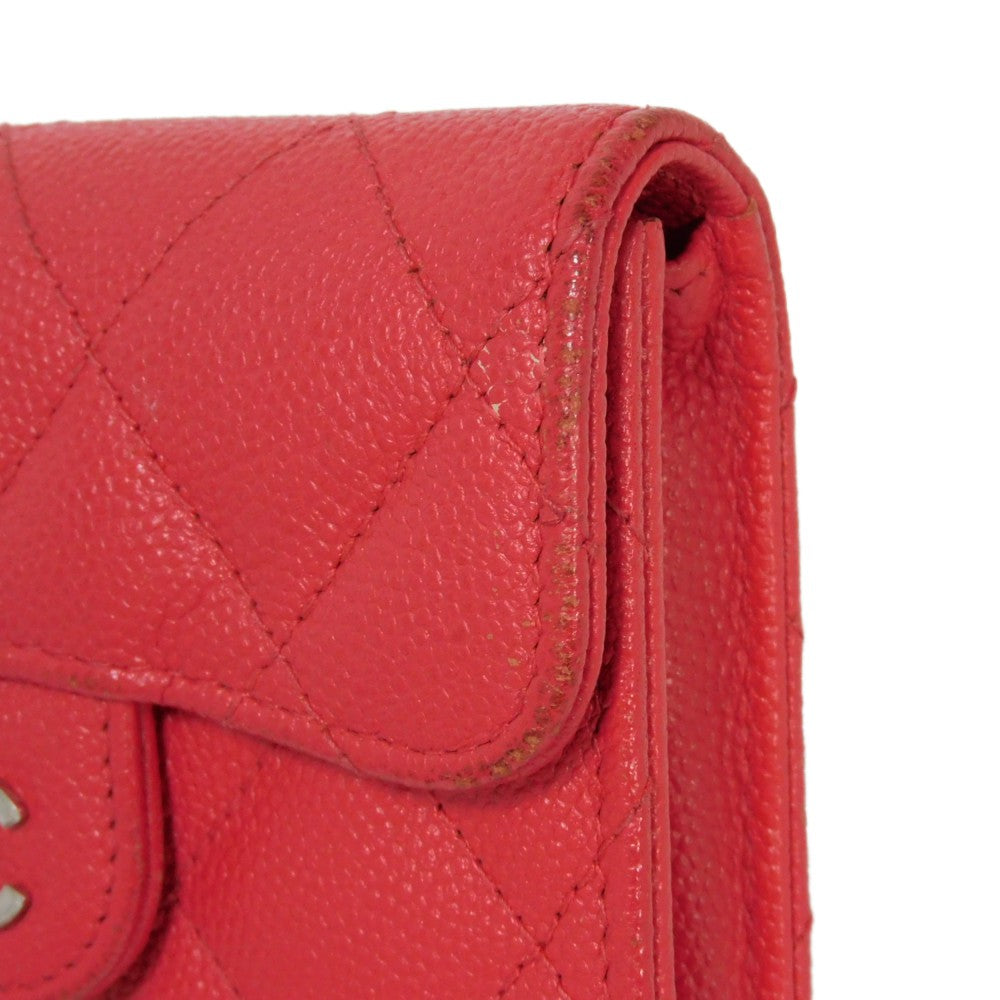 CHANEL Bifold Wallet A31504 Grained calfskin (embossed) Fuchsia COCO Mark matelasse compact wallet Women Used