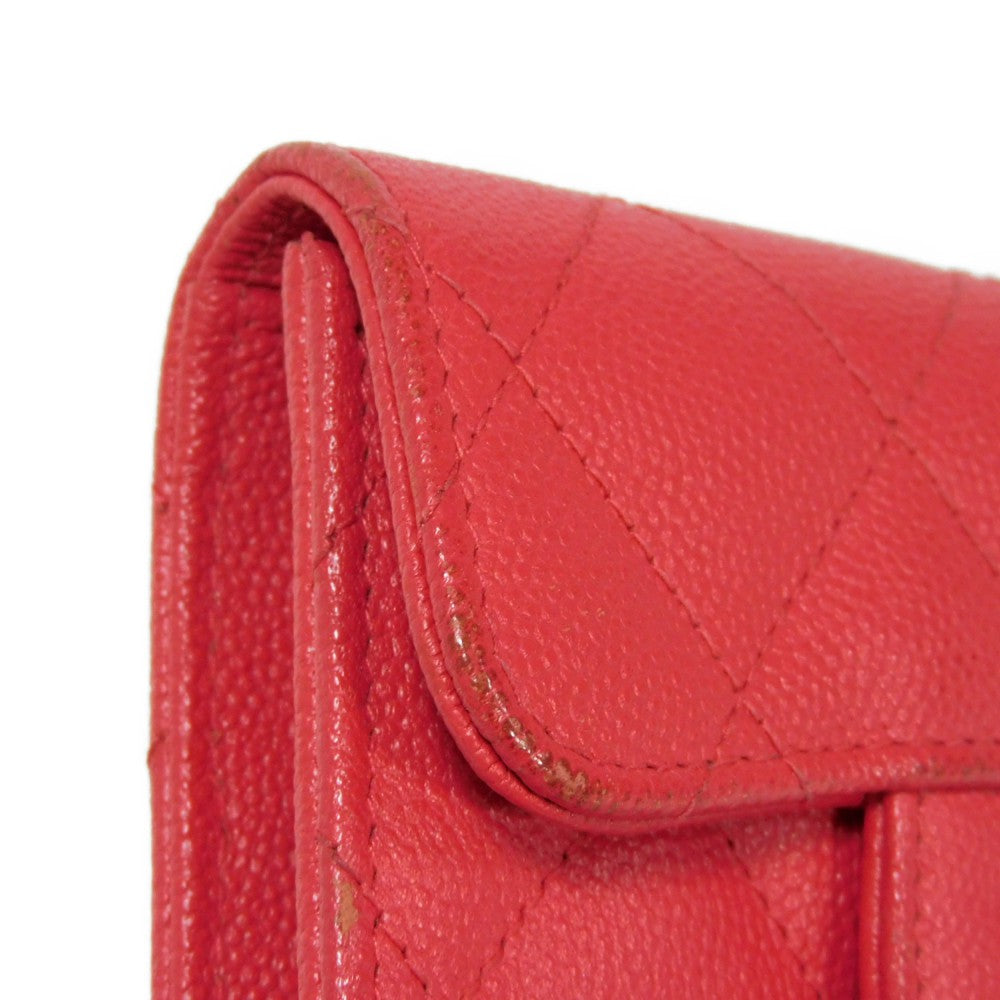 CHANEL Bifold Wallet A31504 Grained calfskin (embossed) Fuchsia COCO Mark matelasse compact wallet Women Used