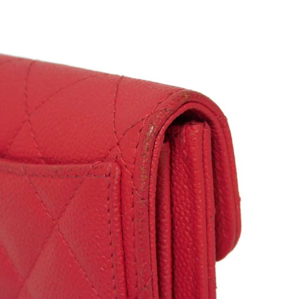 CHANEL Bifold Wallet A31504 Grained calfskin (embossed) Fuchsia COCO Mark matelasse compact wallet Women Used