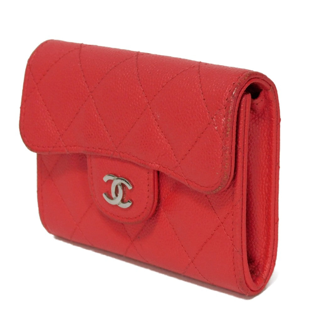 CHANEL Bifold Wallet A31504 Grained calfskin (embossed) Fuchsia COCO Mark matelasse compact wallet Women Used