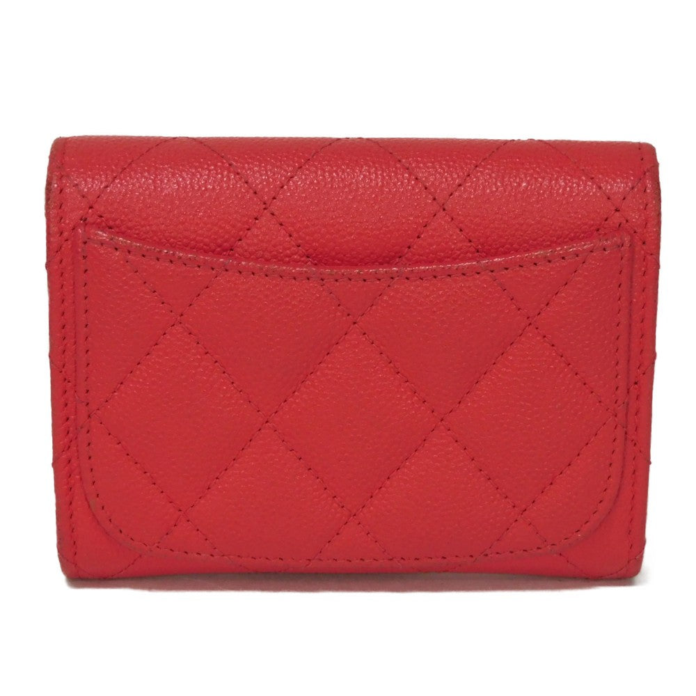 CHANEL Bifold Wallet A31504 Grained calfskin (embossed) Fuchsia COCO Mark matelasse compact wallet Women Used