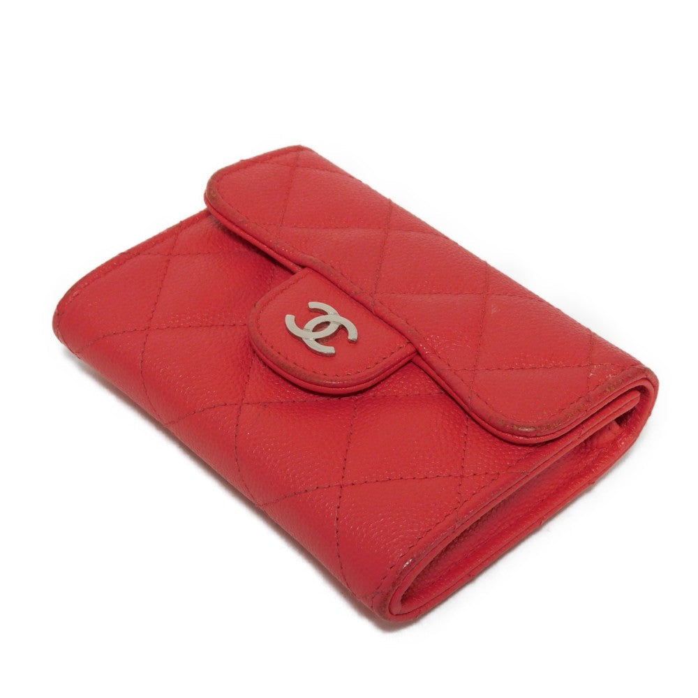 CHANEL Bifold Wallet A31504 Grained calfskin (embossed) Fuchsia COCO Mark matelasse compact wallet Women Used