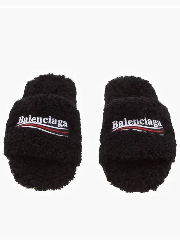 Luxury Balenciaga  Furry Logo Slippers Black