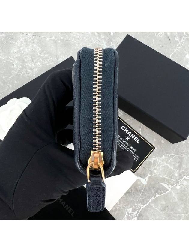 Zipper gold card wallet navy Chanel