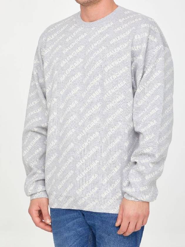 Luxury Balenciaga  Wool Over Logo Pattern Knit Sweatshirt Grey