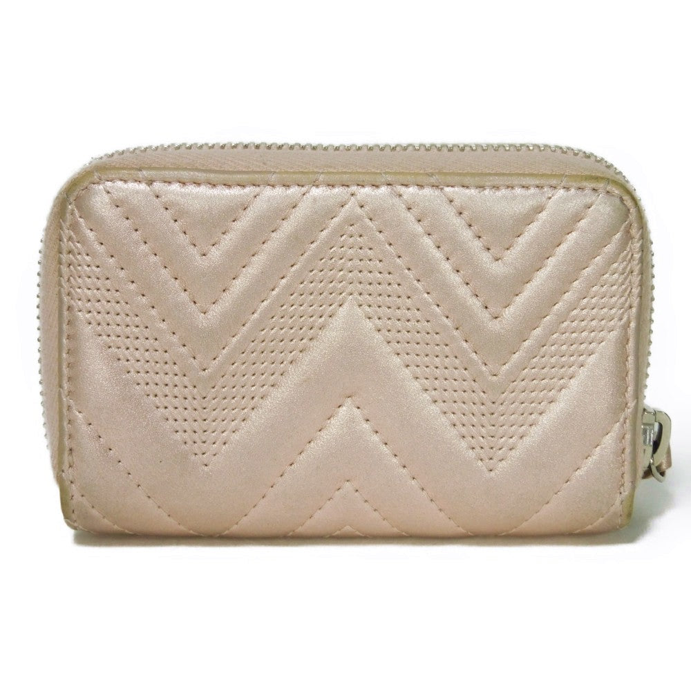 CHANEL Coin case A82535 lambskin Metallic light pink COCO Mark Chevron Zip Coin Purse Women Used