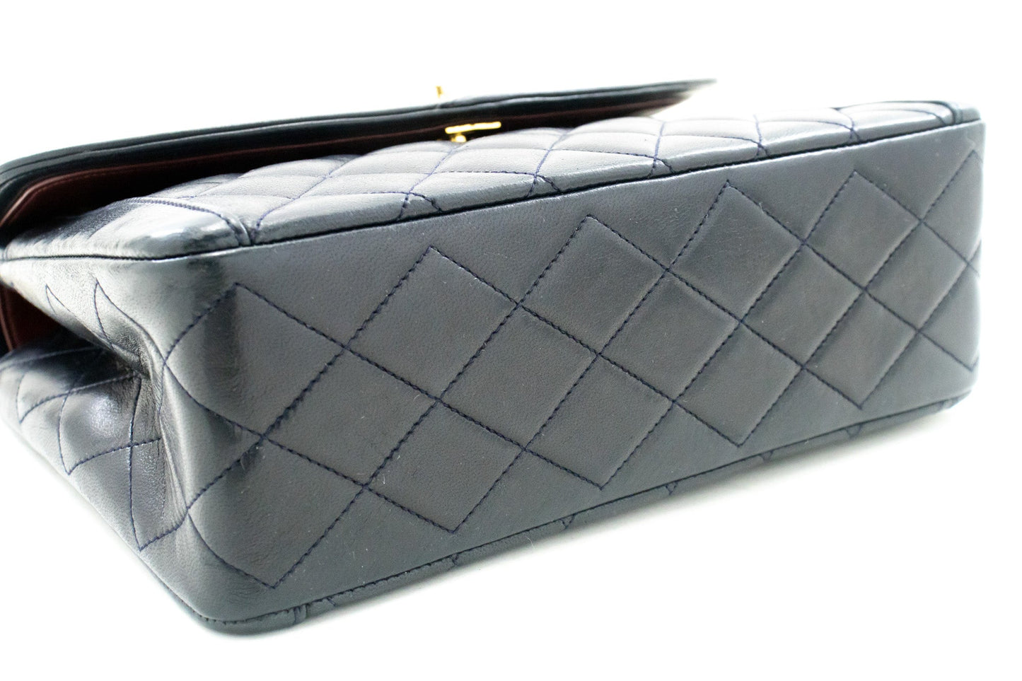 CHANEL NAVY Vintage Chain Shoulder Bag Lambskin Quilted Flap Purse