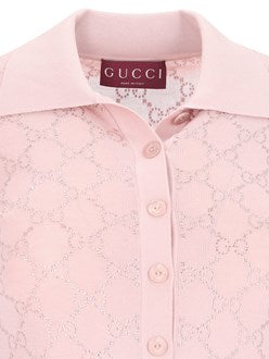 Gucci Women "Gg Crystal" Knit Polo Shirt
