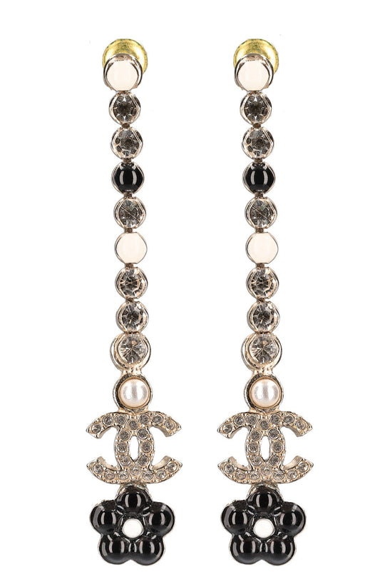CHANEL Drop Earrings Black Flower