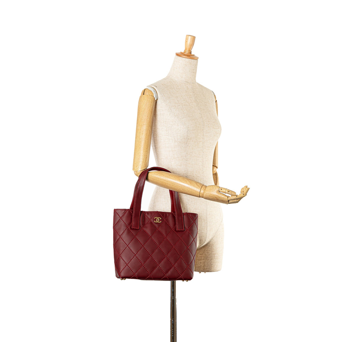 Red Chanel CC Lambskin Wild Stitch Handbag