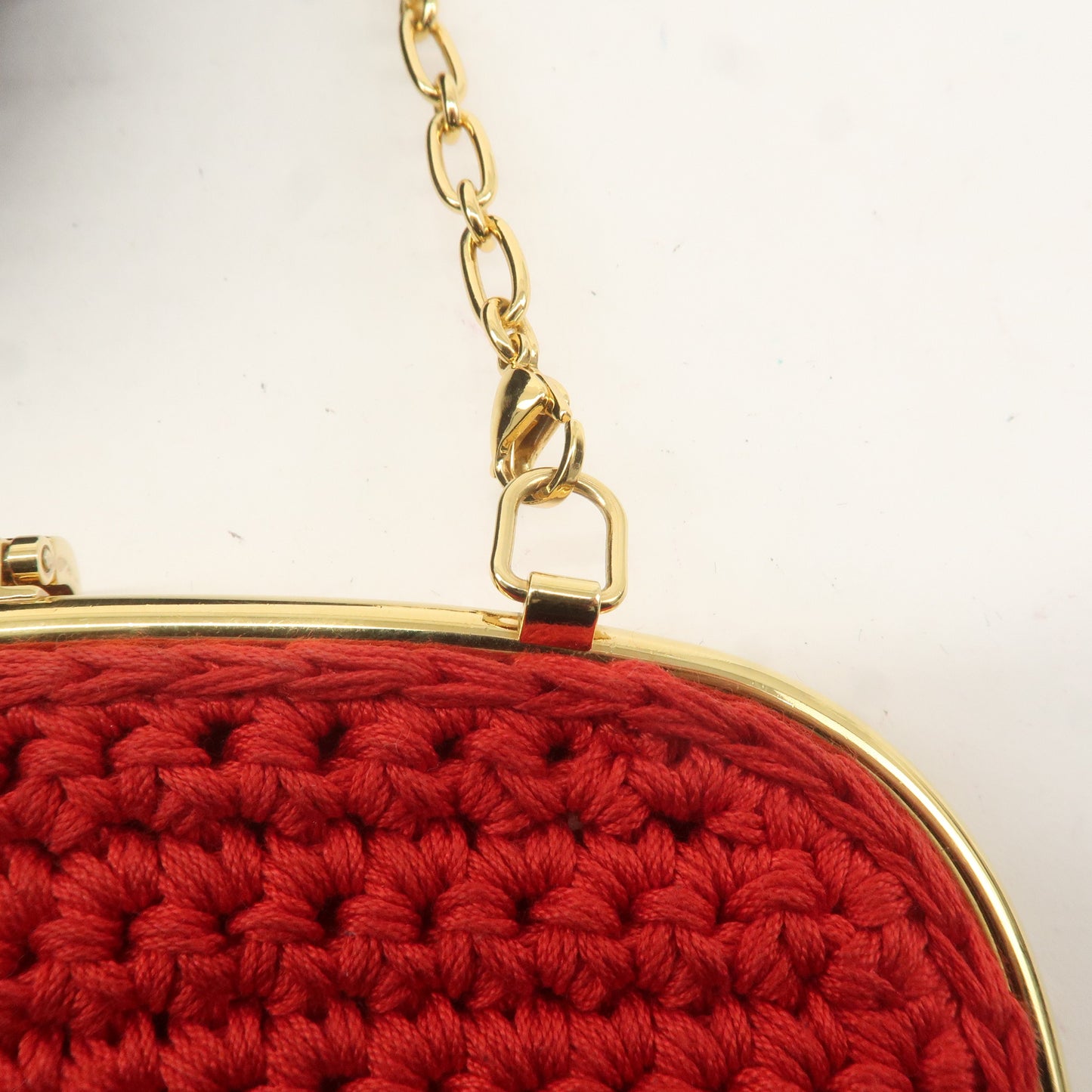 FENDI Baguette Knit Cell Phone Case Shoulder Bag Red 7AR966