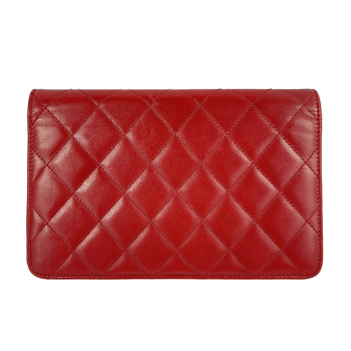 CHANEL - Calfskin Quilted Cambon Red / Silver Wallet On Chain - Crossbody