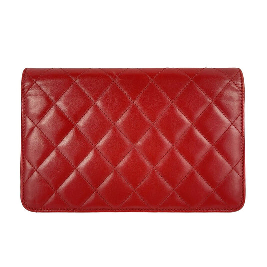 CHANEL - Calfskin Quilted Cambon Red / Silver Wallet On Chain - Crossbody