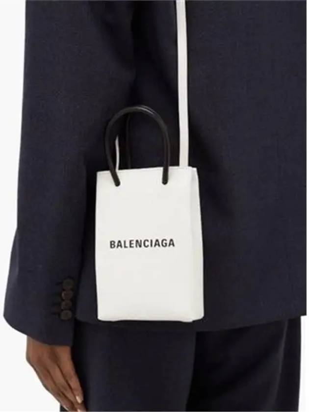 Luxury Balenciaga  Logo Leather Phone Holder Mini Bag White
