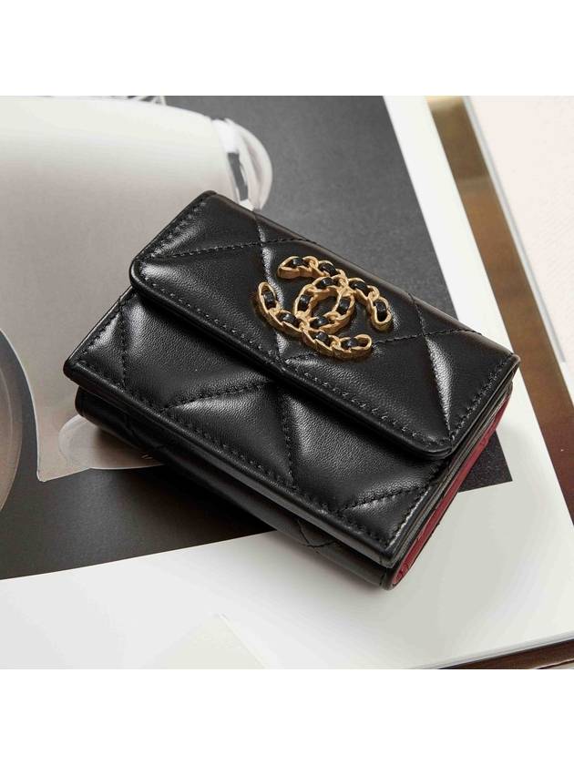 Nineteen Gold CC Logo Lambskin Half Wallet Black Chanel