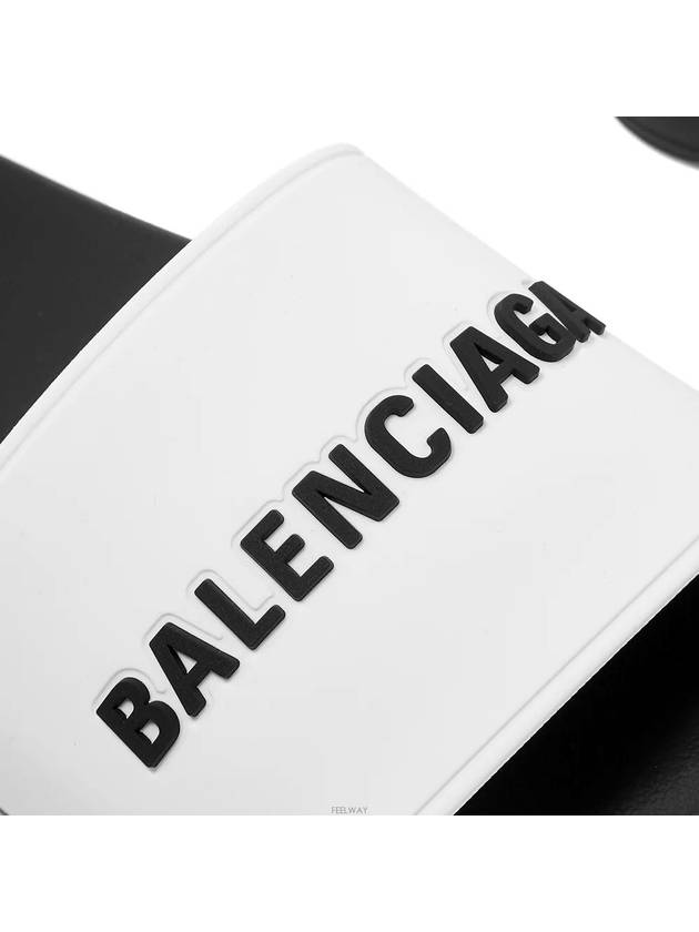 Luxury Balenciaga  Logo Pool Slippers White