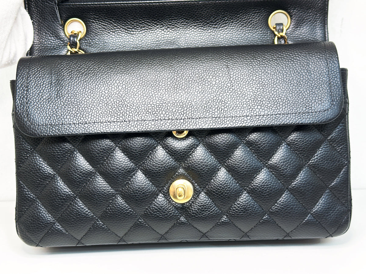 Chanel Medium Size Classic Quilted Caviar Double Flap Bag Black 1184 holo card