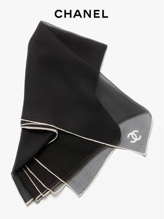CC Logo Square Scarf Silk Muslin Black AAA594 Chanel