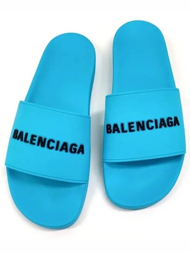 Luxury Balenciaga  Men's Logo Full Slippers Blue