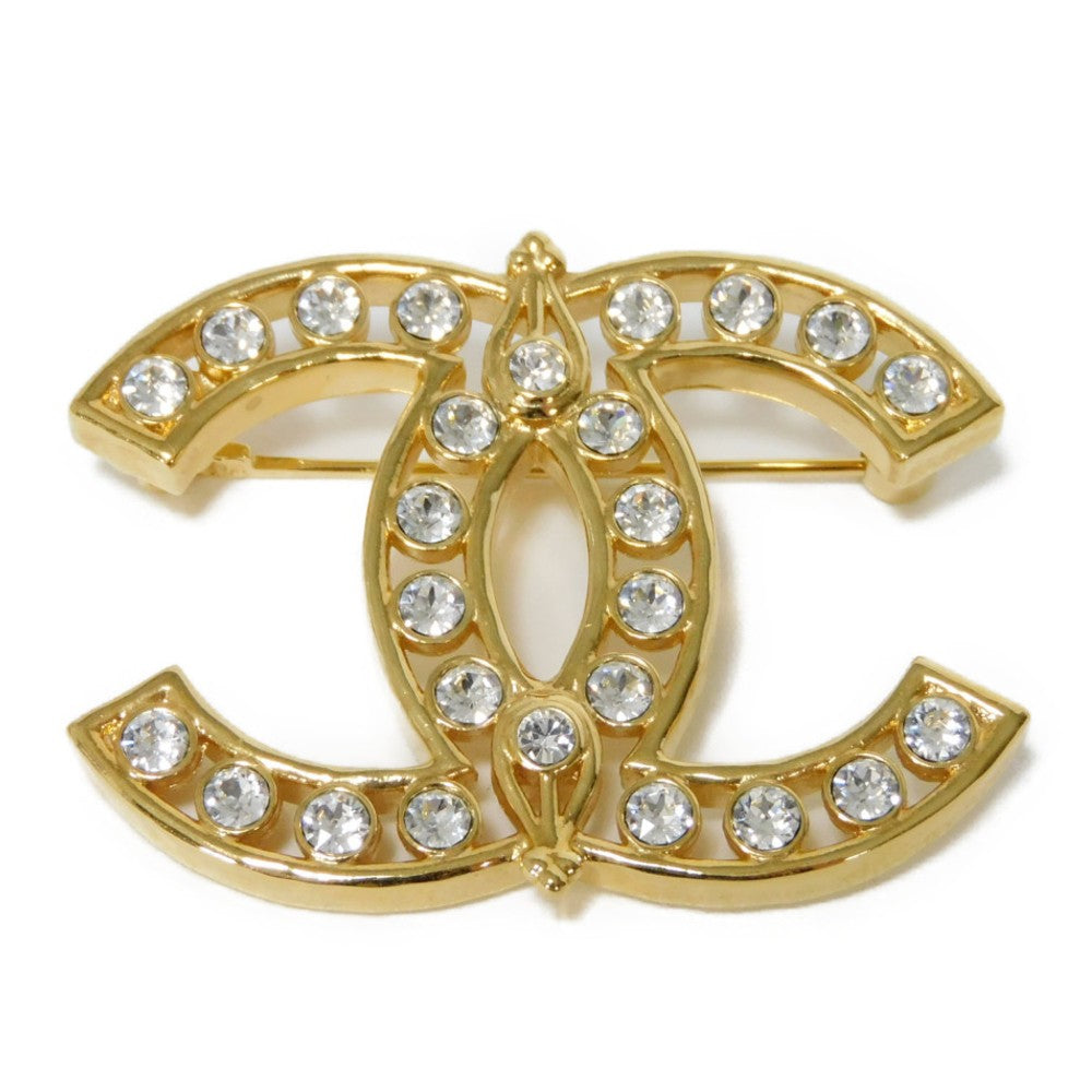 CHANEL Brooch Rhinestone x plating clear CC mark Crystal COCO Mark