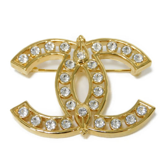 CHANEL Brooch Rhinestone x plating clear CC mark Crystal COCO Mark
