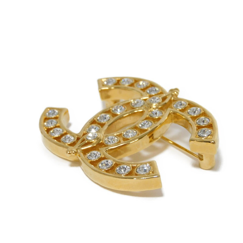 CHANEL Brooch Rhinestone x plating clear CC mark Crystal COCO Mark
