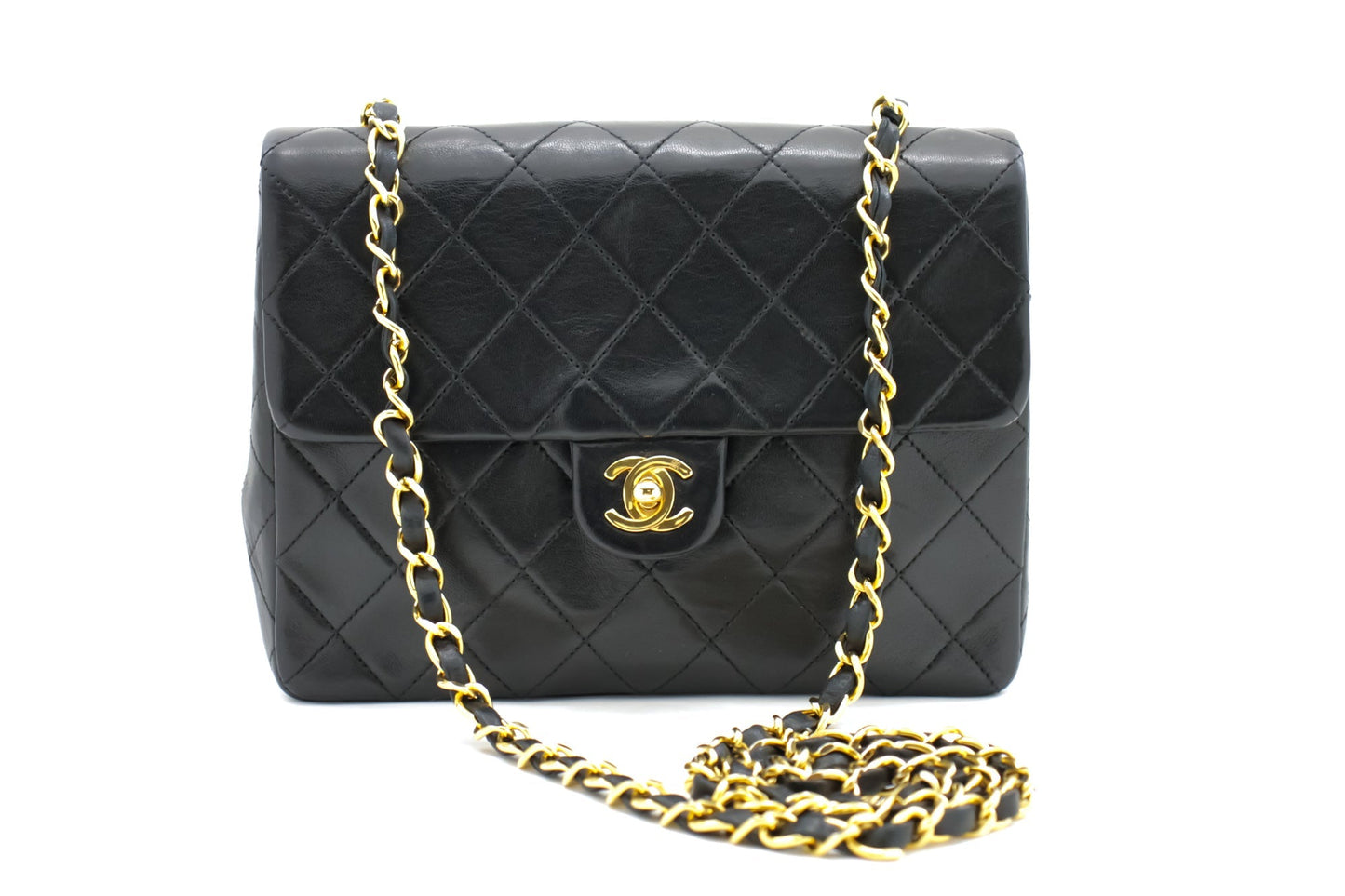 CHANEL Mini Square Small Chain Shoulder Bag Crossbody Black Quilt