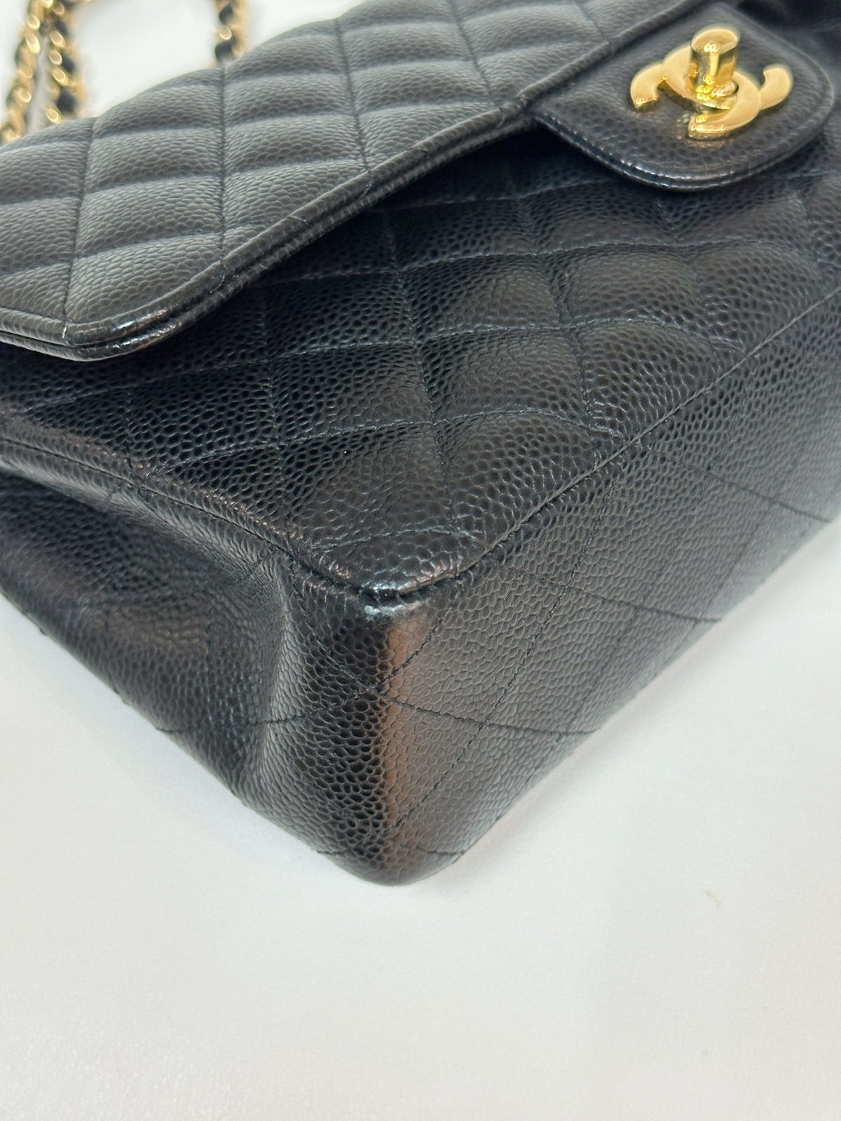 Chanel Medium Size Classic Quilted Caviar Double Flap Bag Black 3022 holo card