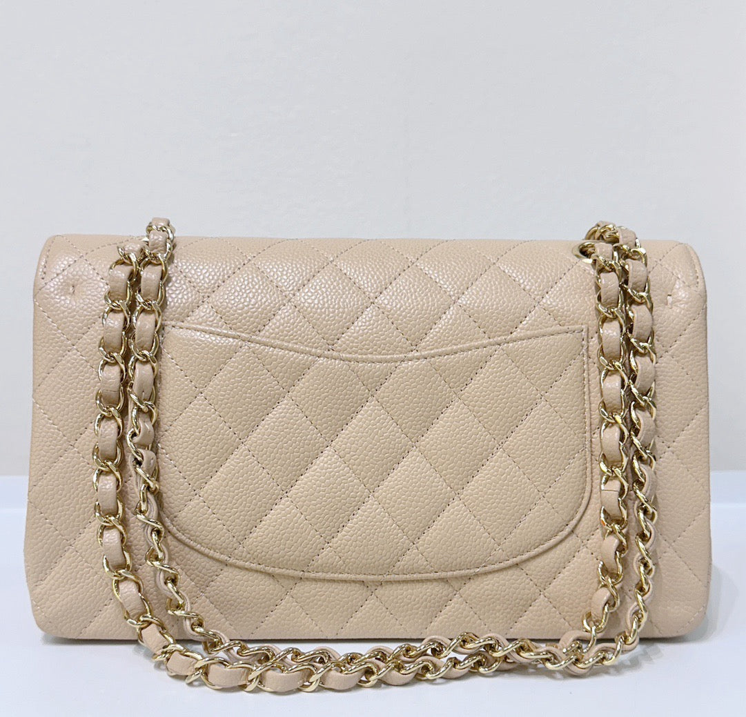Chanel Classic Flap Medium Beige Clair GHW Caviar